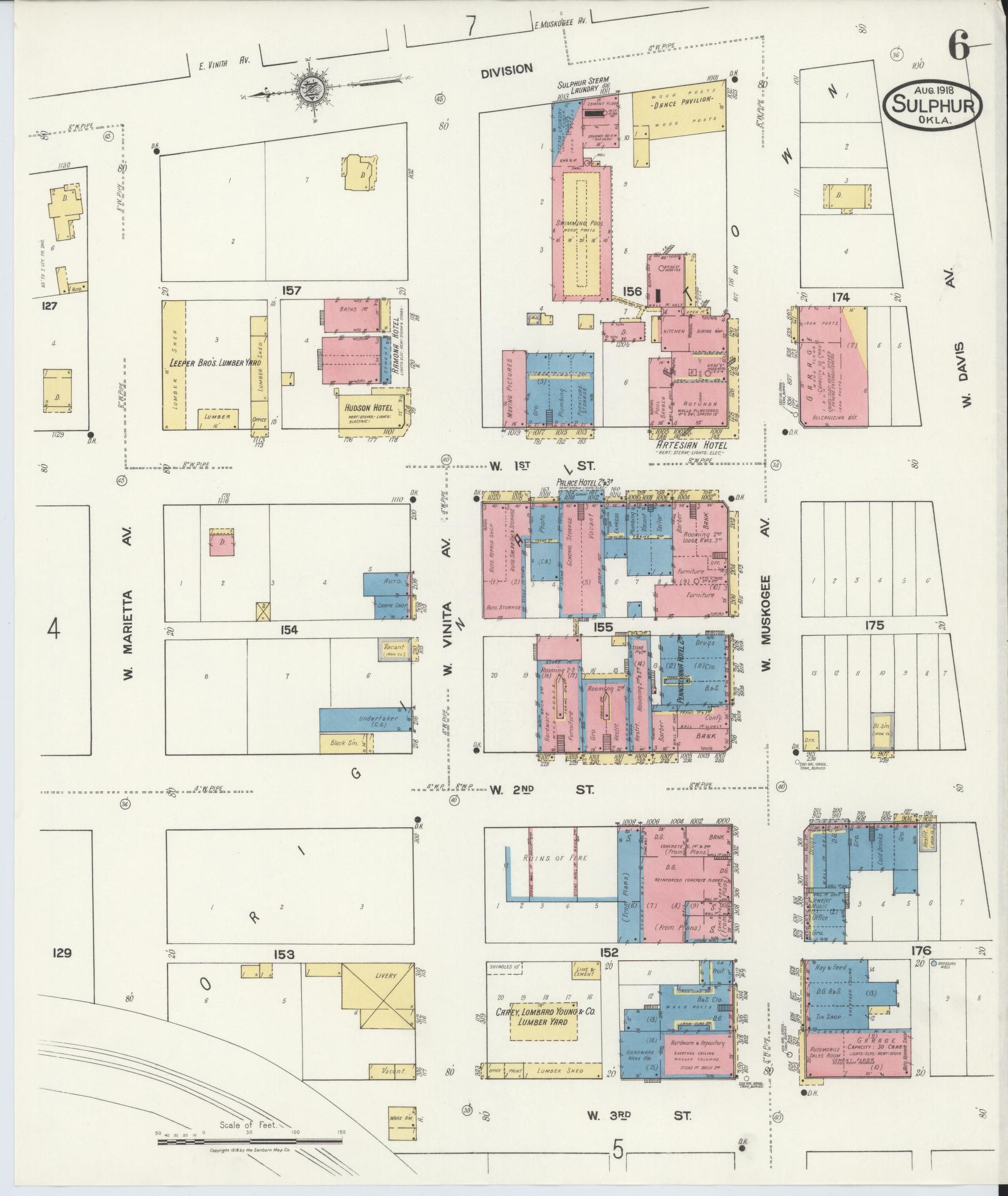 Sanborn Fire Insurance Map from Sulphur, Murray County, Oklahoma (1918), Sheet #0006 - Complete Map Set gallery image, historic Sanborn map, vintage wall art, Oklahoma Oklahoma