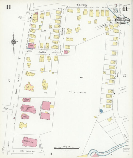 Sanborn Fire Insurance Map from Torrington, Litchfield County, Connecticut (1924), Sheet #0011 - Historic Sanborn Fire Insurance Map Print, vintage old map wall art, antique decor, genealogy gift, Connecticut Connecticut map