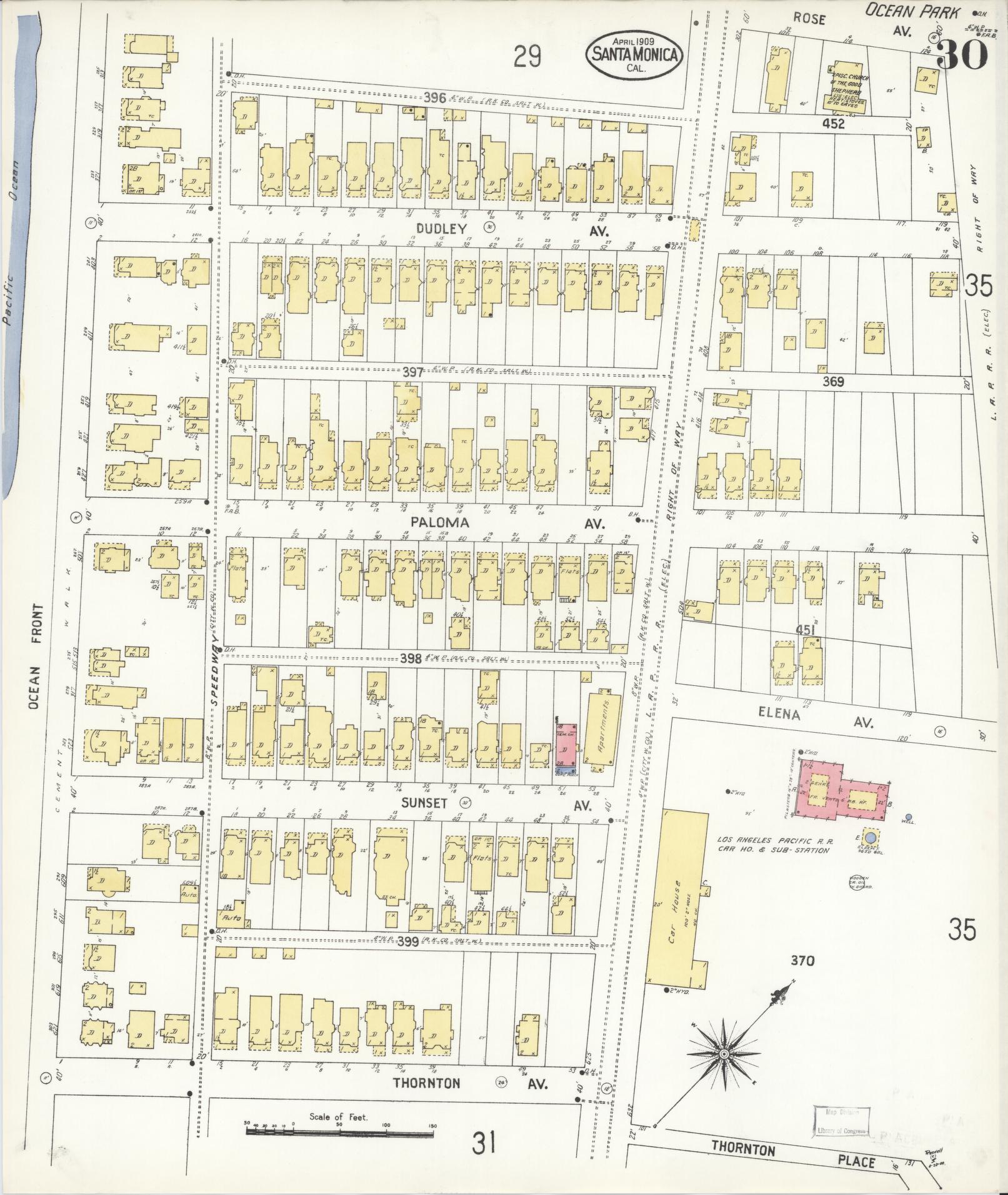 Sanborn Fire Insurance Map from Santa Monica, Los Angeles County, California (1909), Sheet #0030 - Complete Map Set gallery image, historic Sanborn map, vintage wall art, California California