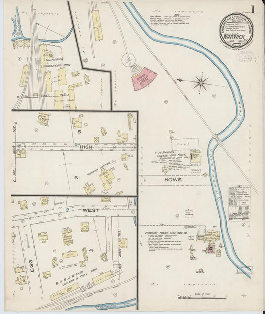 Sanborn Fire Insurance Map from Warwick, Orange County, New York (1885), Sheet #0001 - Complete Map Set gallery image, historic Sanborn map, vintage wall art, New York New York