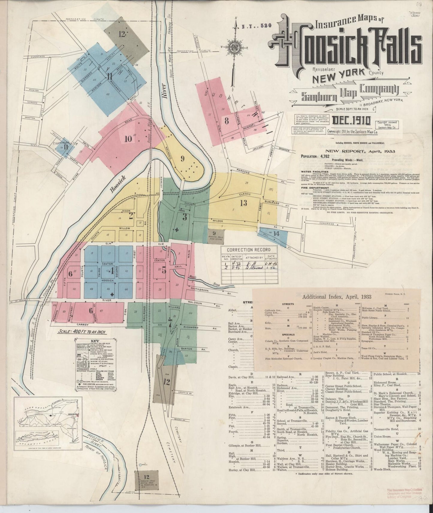 Sanborn Fire Insurance Map from Hoosick Falls, Rensselaer County, New York. (1945) – Historic Sanborn Fire Insurance Map Print