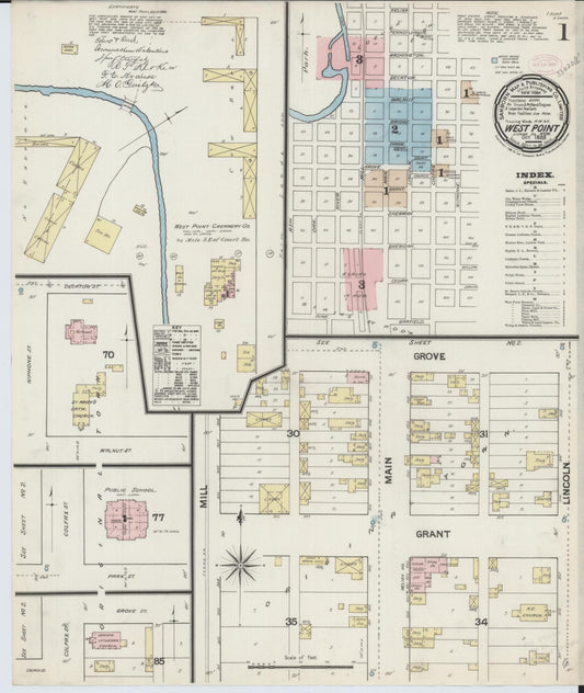 Sanborn Fire Insurance Map from West Point, Cuming County, Nebraska (1889), Sheet #0001 - Historic Sanborn Fire Insurance Map Print, vintage old map wall art, antique decor, genealogy gift, Nebraska Nebraska map