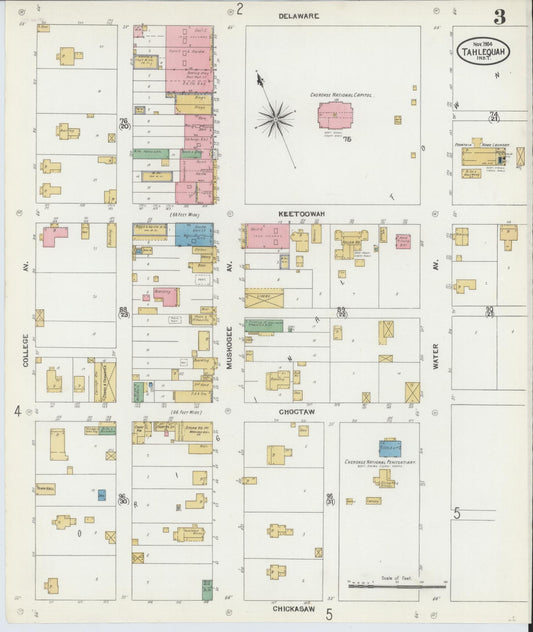 Sanborn Fire Insurance Map from Tahlequah, Cherokee County, Oklahoma (1904), Sheet #0003 - Historic Sanborn Fire Insurance Map Print, vintage old map wall art, antique decor, genealogy gift, Oklahoma Oklahoma map