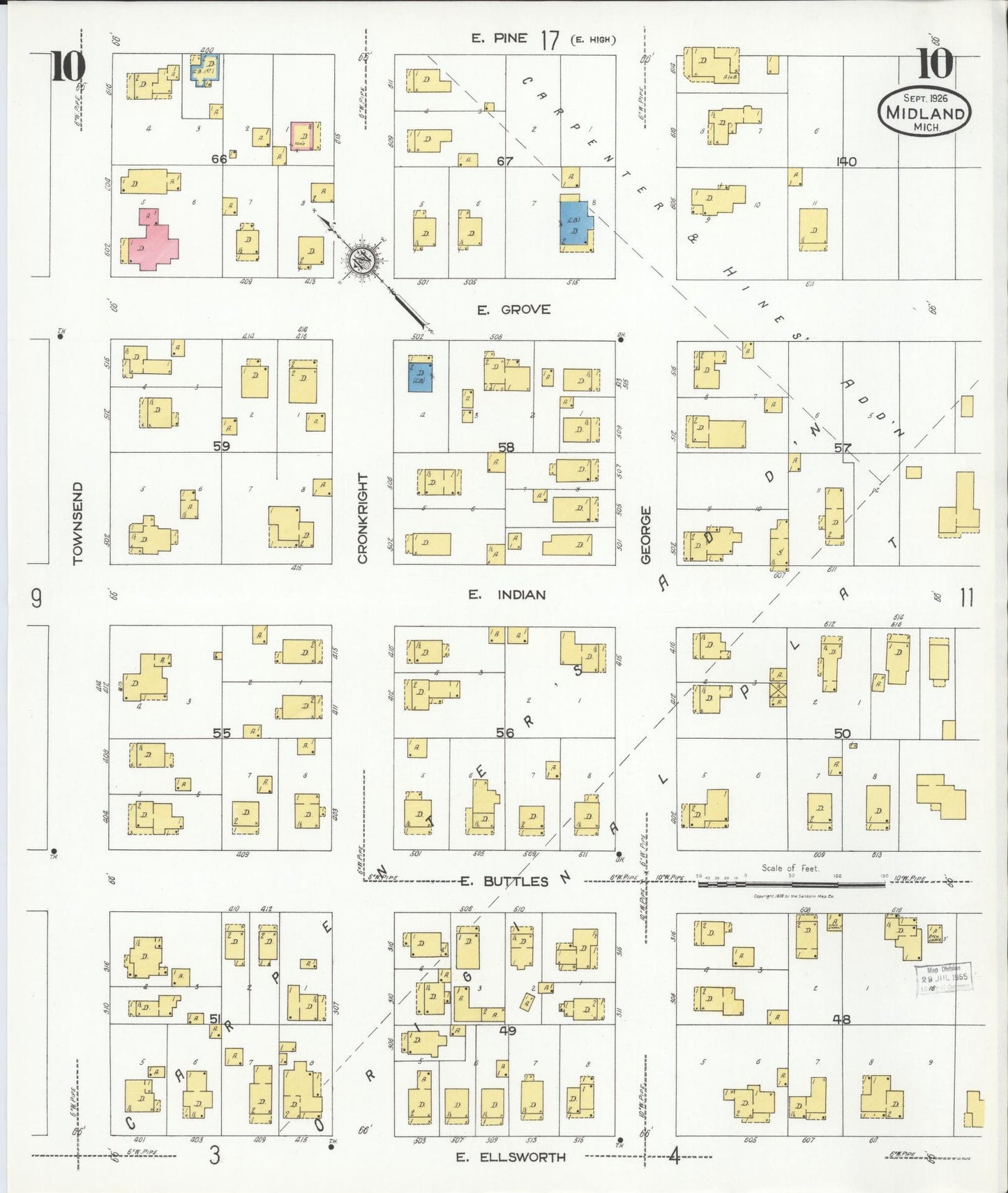Sanborn Fire Insurance Map from Midland, Midland County, Michigan (1926), Sheet #0010 - Complete Map Set gallery image, historic Sanborn map, vintage wall art, Michigan Michigan