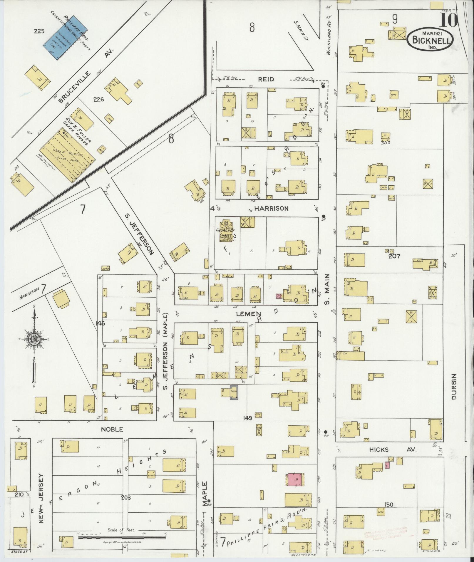 Sanborn Fire Insurance Map from Bicknell, Knox County, Indiana (1921), Sheet #0010 - Complete Map Set gallery image, historic Sanborn map, vintage wall art, Indiana Indiana