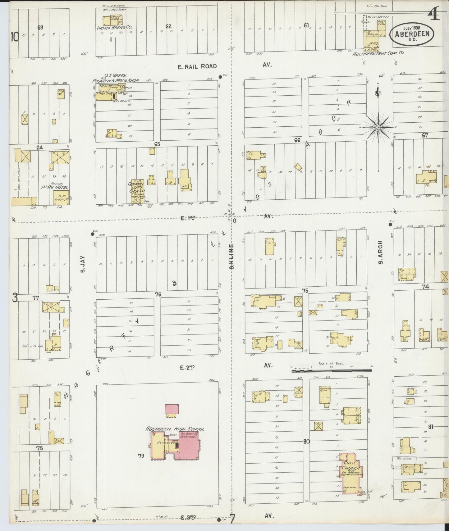 Sanborn Fire Insurance Map from Aberdeen, Brown County, South Dakota (1898), Sheet #0004 - Complete Map Set gallery image, historic Sanborn map, vintage wall art, South Dakota South Dakota