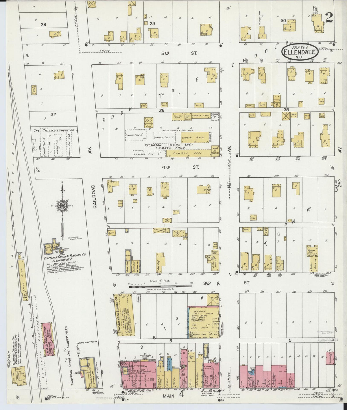 Sanborn Fire Insurance Map from Ellendale, Dickey County, North Dakota (1919), Sheet #0002 - Complete Map Set gallery image, historic Sanborn map, vintage wall art, North Dakota North Dakota