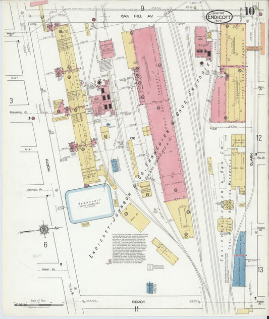 Sanborn Fire Insurance Map from Endicott, Broome County, New York (1918), Sheet #0010 - Historic Sanborn Fire Insurance Map Print, vintage old map wall art, antique decor, genealogy gift, New York New York map