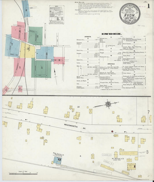 Sanborn Fire Insurance Map from Avon, Livingston County, New York (1910), Sheet #0001 - Complete Map Set gallery image, historic Sanborn map, vintage wall art, New York New York