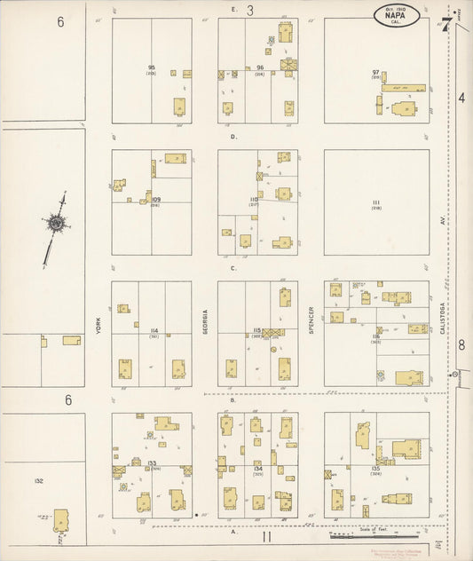 Sanborn Fire Insurance Map from Napa, Napa County, California (1910), Sheet #0007 - Historic Sanborn Fire Insurance Map Print, vintage old map wall art, antique decor, genealogy gift, California California map
