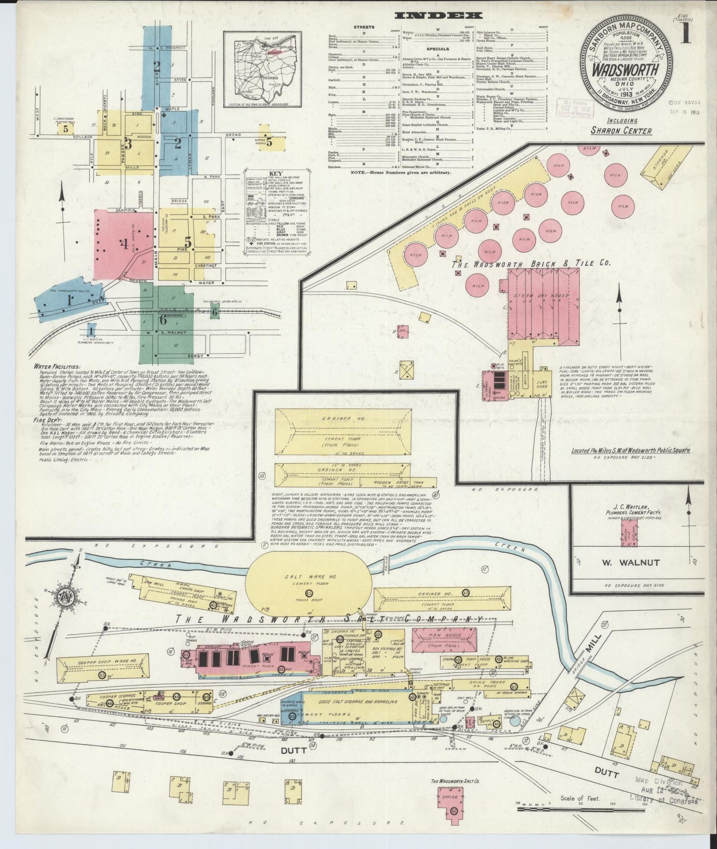 Sanborn Fire Insurance Map from Wadsworth, Medina County, Ohio (1913), Sheet #0001 - Complete Map Set gallery image, historic Sanborn map, vintage wall art, Ohio Ohio
