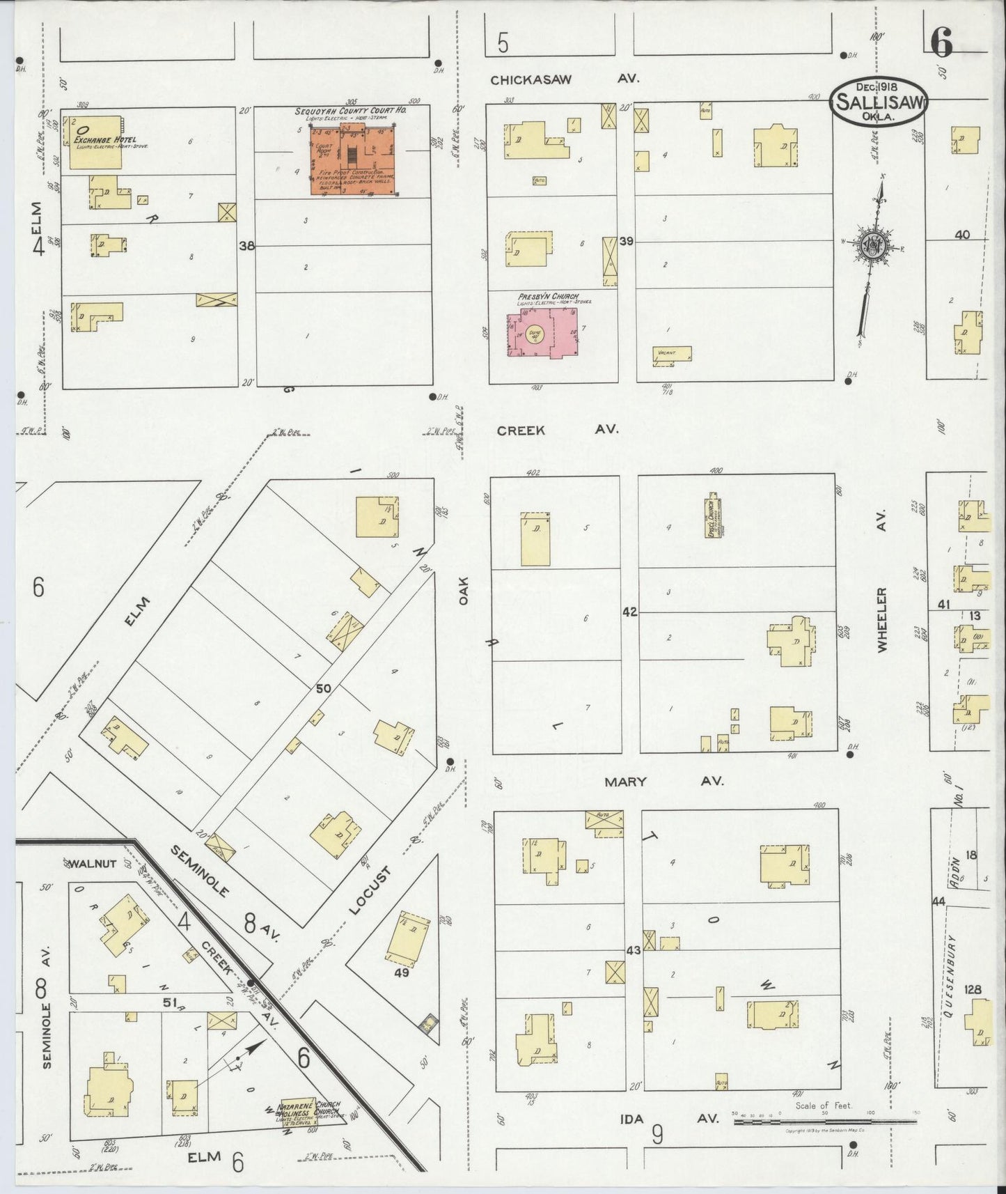 Sanborn Fire Insurance Map from Sallisaw, Sequoyah County, Oklahoma (1918), Sheet #0006 - Complete Map Set gallery image, historic Sanborn map, vintage wall art, Oklahoma Oklahoma