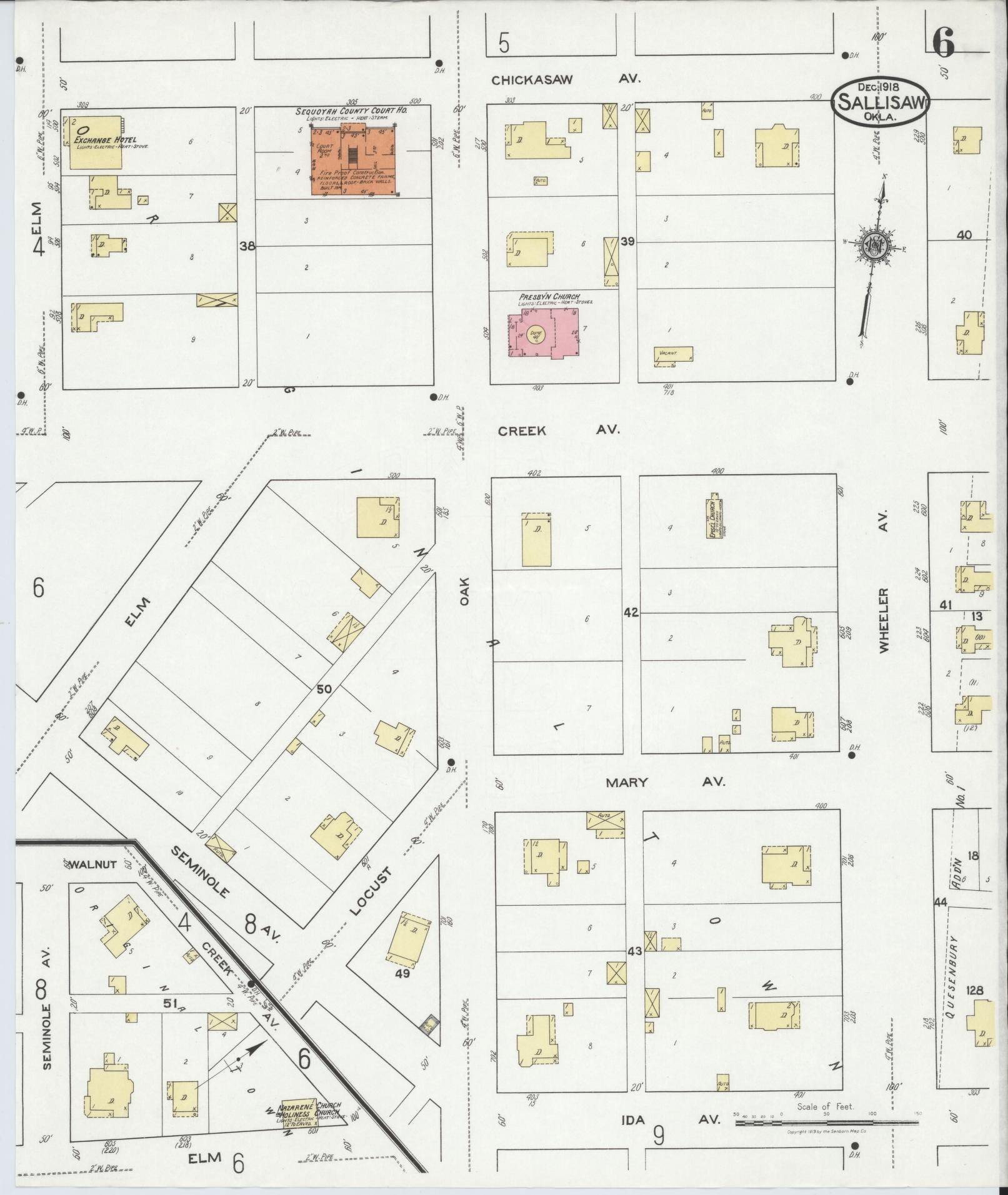 Sanborn Fire Insurance Map from Sallisaw, Sequoyah County, Oklahoma (1918), Sheet #0006 - Complete Map Set gallery image, historic Sanborn map, vintage wall art, Oklahoma Oklahoma