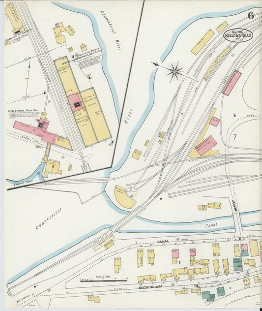 Sanborn Fire Insurance Map from Bellows Falls, Windham County, Vermont (1906), Sheet #0006 - Historic Sanborn Fire Insurance Map Print, vintage old map wall art, antique decor, genealogy gift, Vermont Vermont map