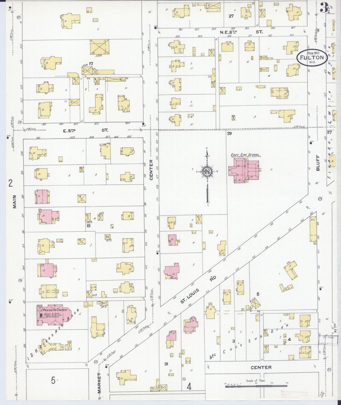 Sanborn Fire Insurance Map from Fulton, Callaway County, Missouri (1910), Sheet #0003 - Complete Map Set gallery image, historic Sanborn map, vintage wall art, Missouri Missouri