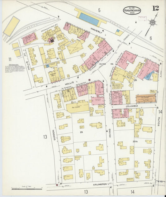 Sanborn Fire Insurance Map from Framingham, Middlesex County, Massachusetts (1915), Sheet #0012 - Historic Sanborn Fire Insurance Map Print, vintage old map wall art, antique decor, genealogy gift, Massachusetts Massachusetts map