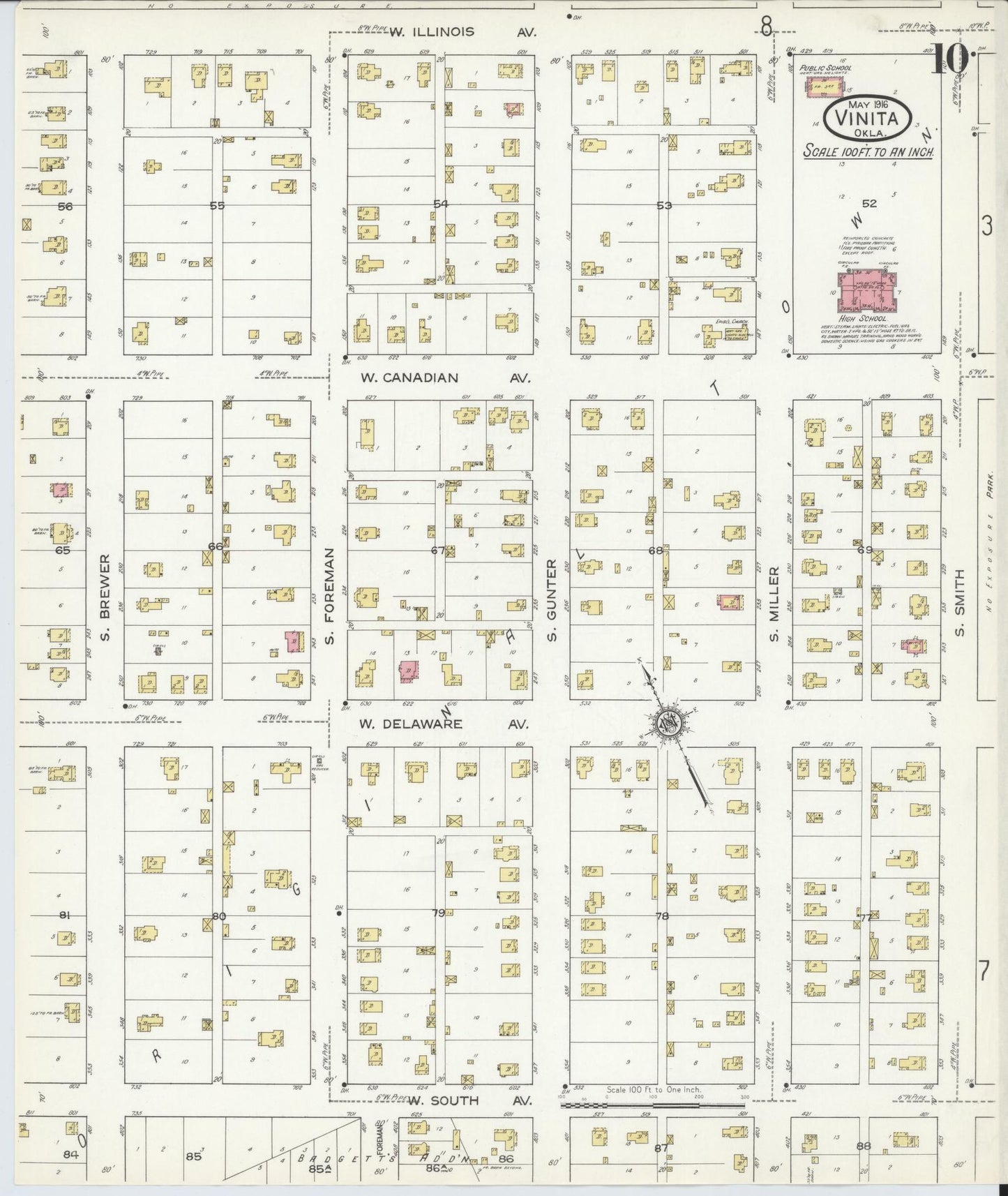 Sanborn Fire Insurance Map from Vinita, Craig County, Oklahoma (1916), Sheet #0010 - Complete Map Set gallery image, historic Sanborn map, vintage wall art, Oklahoma Oklahoma
