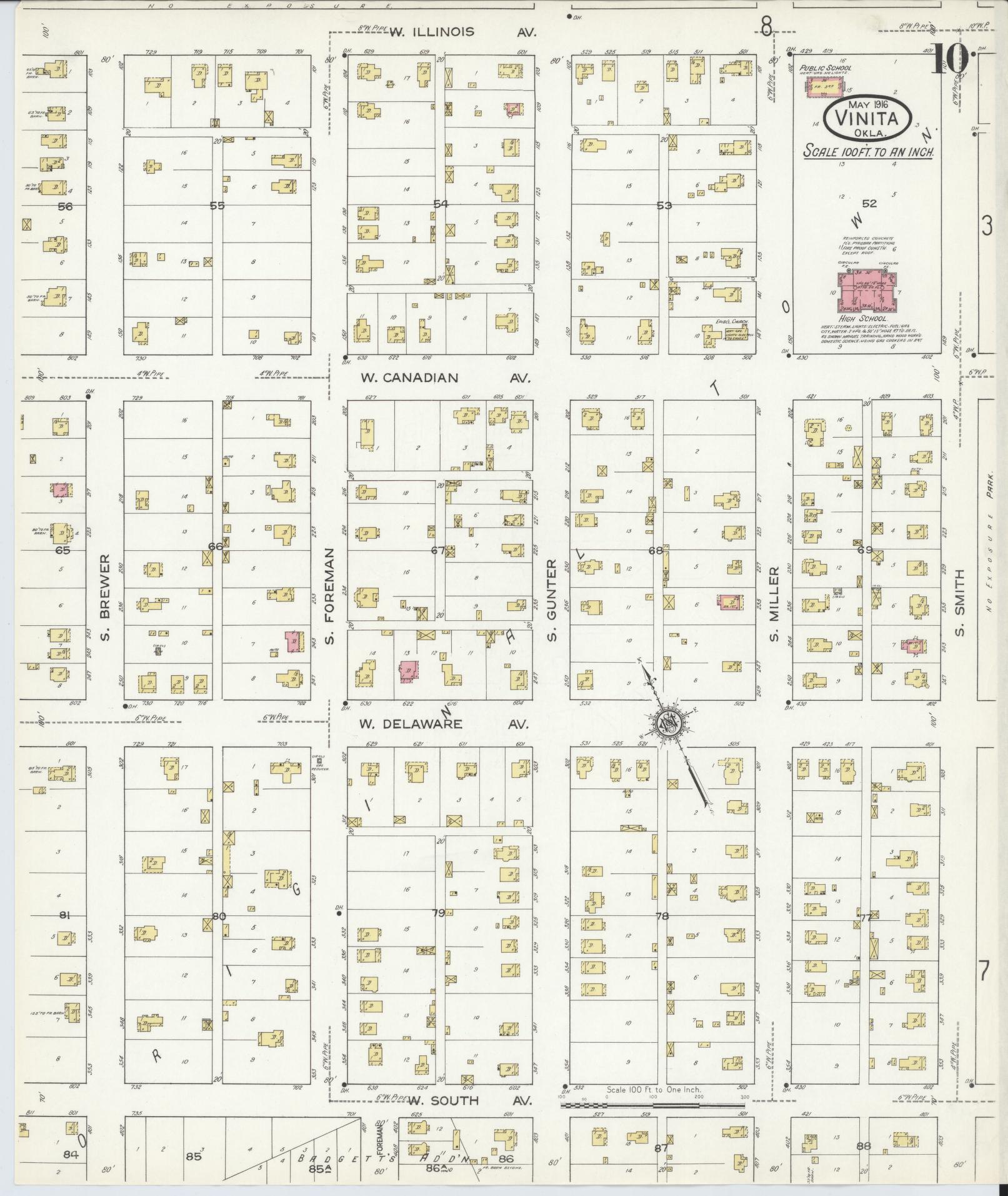 Sanborn Fire Insurance Map from Vinita, Craig County, Oklahoma (1916), Sheet #0010 - Complete Map Set gallery image, historic Sanborn map, vintage wall art, Oklahoma Oklahoma