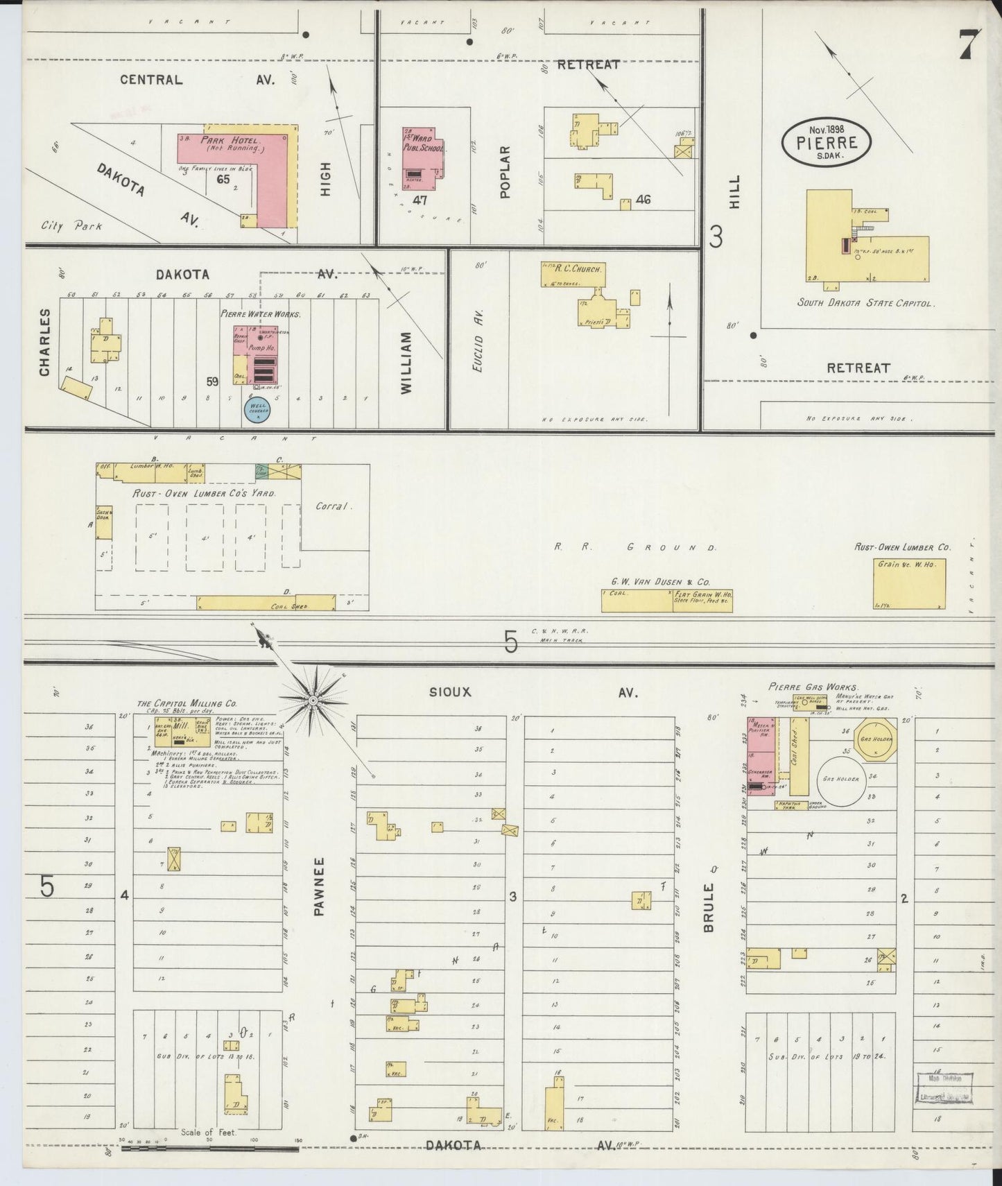 Sanborn Fire Insurance Map from Pierre, Hughes County, South Dakota (1898), Sheet #0007 - Complete Map Set gallery image, historic Sanborn map, vintage wall art, South Dakota South Dakota