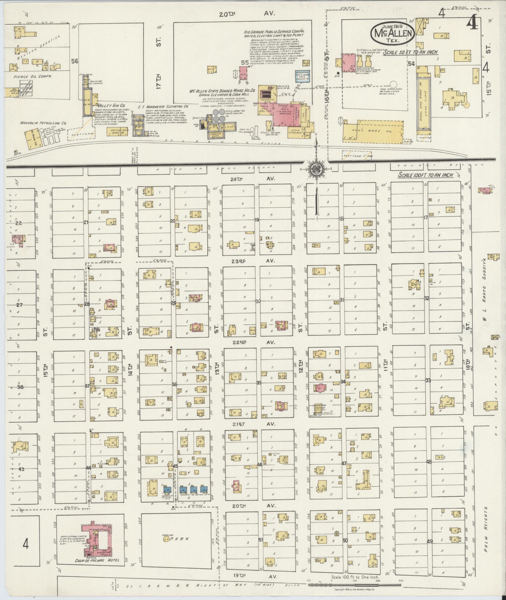 Sanborn Fire Insurance Map from McAllen, Hidalgo County, Texas (1919), Sheet #0004 - Historic Sanborn Fire Insurance Map Print, vintage old map wall art, antique decor, genealogy gift, Texas Texas map