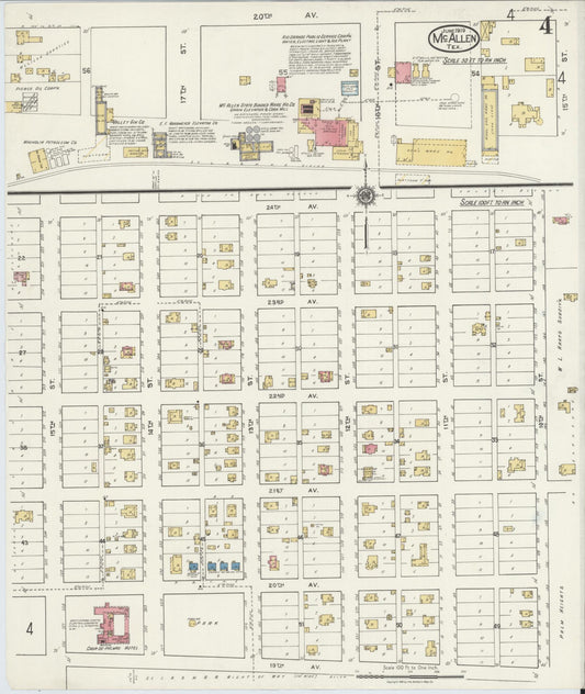 Sanborn Fire Insurance Map from McAllen, Hidalgo County, Texas (1919), Sheet #0004 - Historic Sanborn Fire Insurance Map Print, vintage old map wall art, antique decor, genealogy gift, Texas Texas map