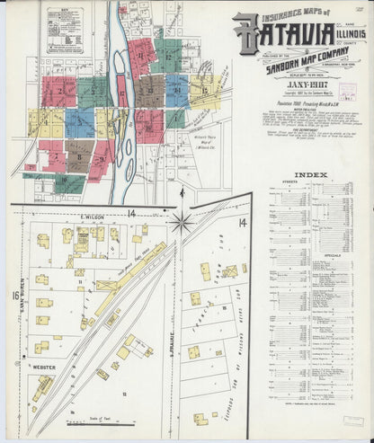 Sanborn Fire Insurance Map from Batavia, Kane County, Illinois (1907), Sheet #0001 - Complete Map Set gallery image, historic Sanborn map, vintage wall art, Illinois Illinois