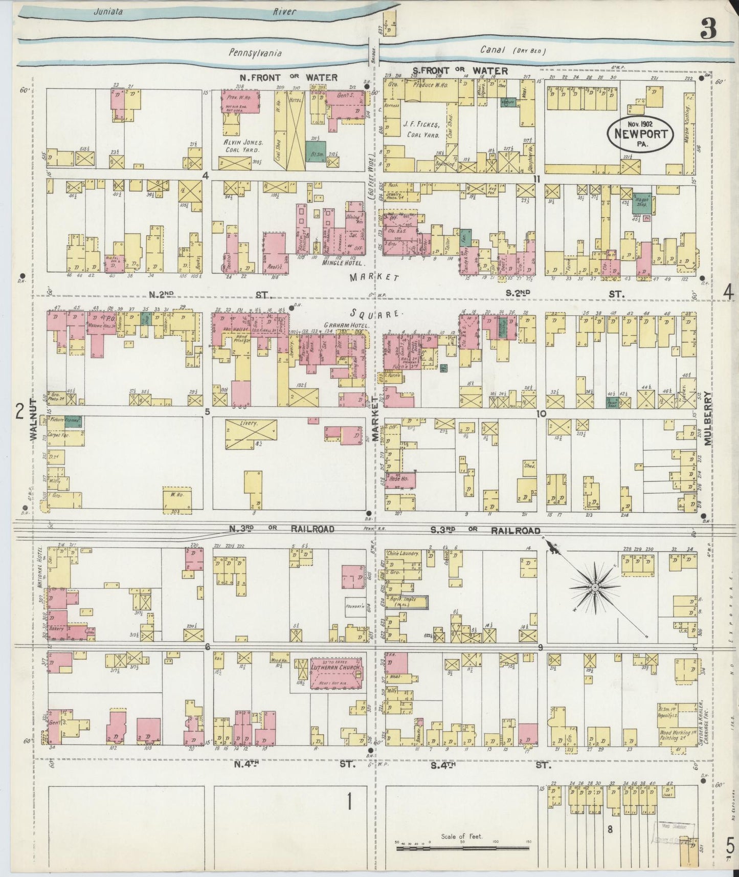 Sanborn Fire Insurance Map from Newport, Perry County, Pennsylvania (1902), Sheet #0003 - Historic Sanborn Fire Insurance Map Print, vintage old map wall art, antique decor, genealogy gift, Pennsylvania Pennsylvania map