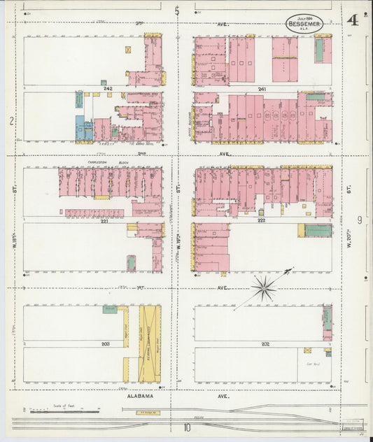 Sanborn Fire Insurance Map from Bessemer, Jefferson County, Alabama (1904), Sheet #0004 - Historic Sanborn Fire Insurance Map Print, vintage old map wall art, antique decor, genealogy gift, Alabama Alabama map