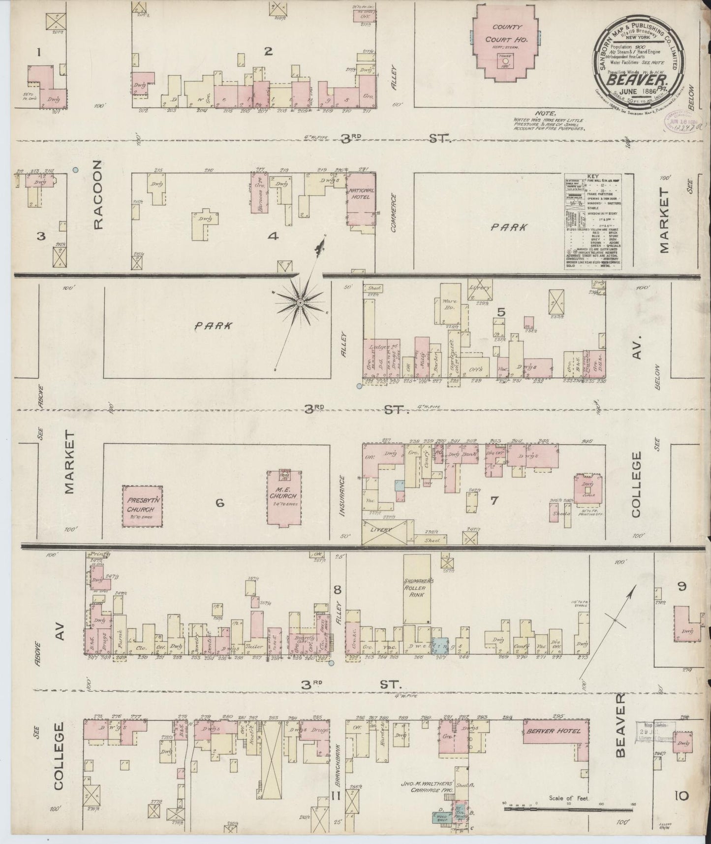 Sanborn Fire Insurance Map from Beaver, Beaver County, Pennsylvania (1886), Sheet #0001 - Historic Sanborn Fire Insurance Map Print, vintage old map wall art, antique decor, genealogy gift, Pennsylvania Pennsylvania map