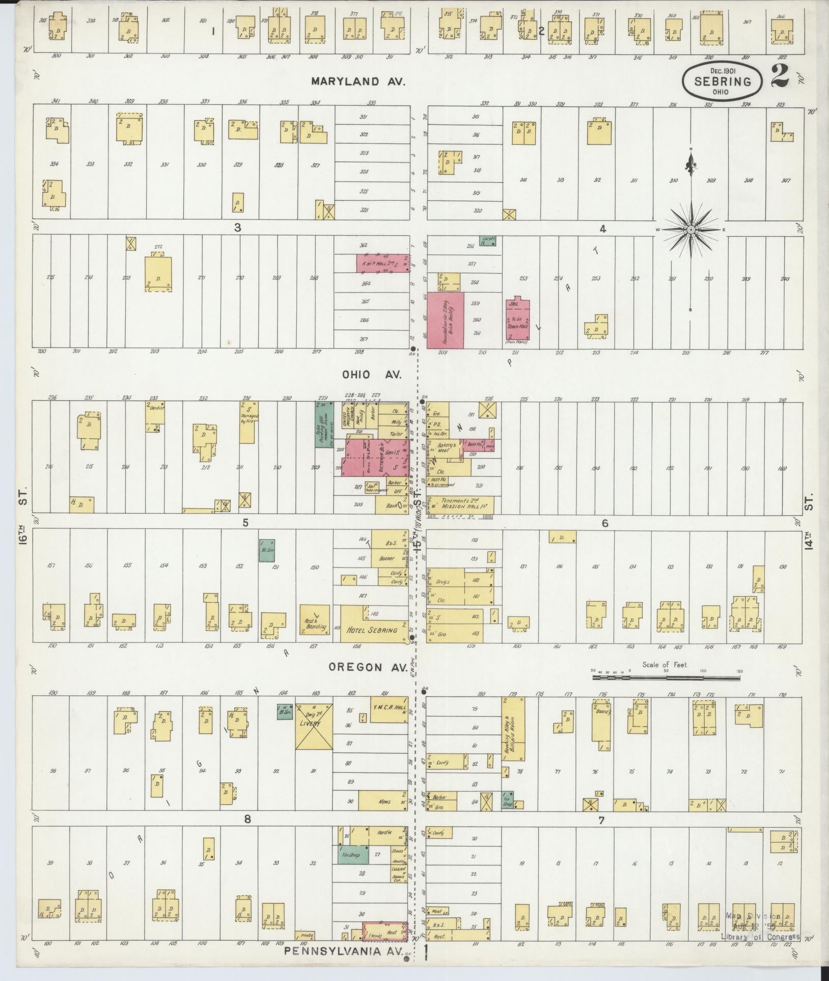 Sanborn Fire Insurance Map from Sebring, Mahoning County, Ohio (1901), Sheet #0002 - Complete Map Set gallery image, historic Sanborn map, vintage wall art, Ohio Ohio