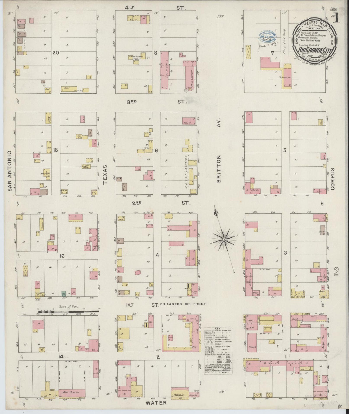 Sanborn Fire Insurance Map from Rio Grande City, Starr County, Texas (1894), Sheet #0001 - Historic Sanborn Fire Insurance Map Print, vintage old map wall art, antique decor, genealogy gift, Texas Texas map