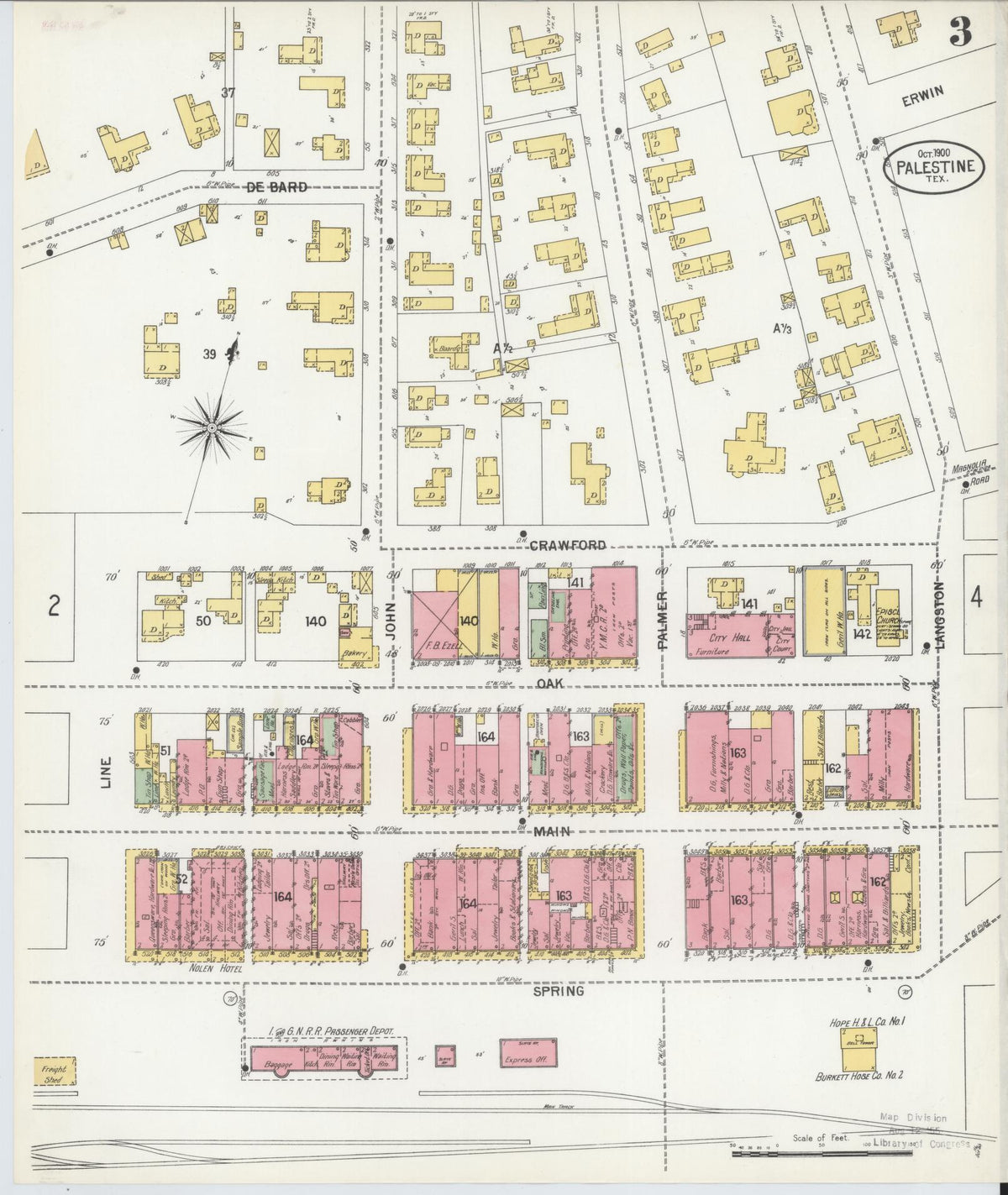 Sanborn Fire Insurance Map from Palestine, Anderson County, Texas (1900), Sheet #0003 - Historic Sanborn Fire Insurance Map Print, vintage old map wall art, antique decor, genealogy gift, Texas Texas map