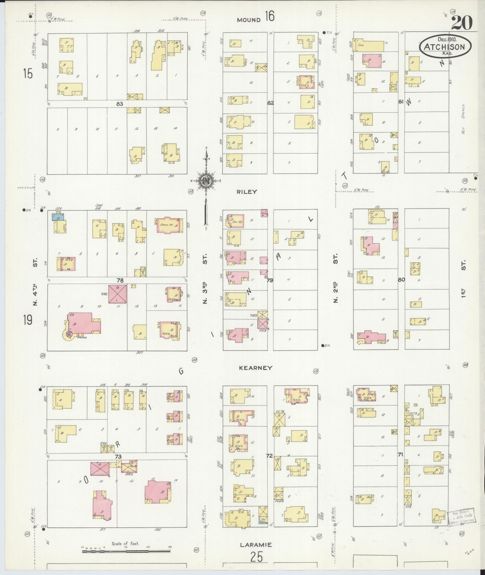 Sanborn Fire Insurance Map from Atchison, Atchison County, Kansas (1910), Sheet #0020 - Historic Sanborn Fire Insurance Map Print, vintage old map wall art, antique decor, genealogy gift, Kansas Kansas map