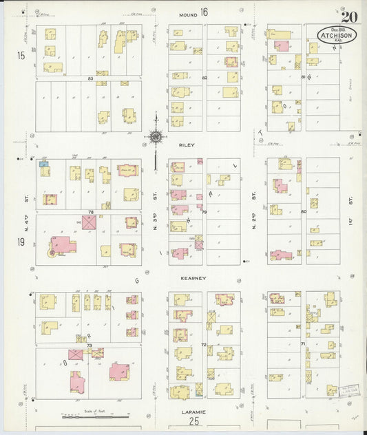 Sanborn Fire Insurance Map from Atchison, Atchison County, Kansas (1910), Sheet #0020 - Historic Sanborn Fire Insurance Map Print, vintage old map wall art, antique decor, genealogy gift, Kansas Kansas map