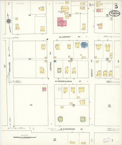 Sanborn Fire Insurance Map from Towson, Baltimore County, Maryland (1922), Sheet #0005 - Complete Map Set gallery image, historic Sanborn map, vintage wall art, Maryland Maryland