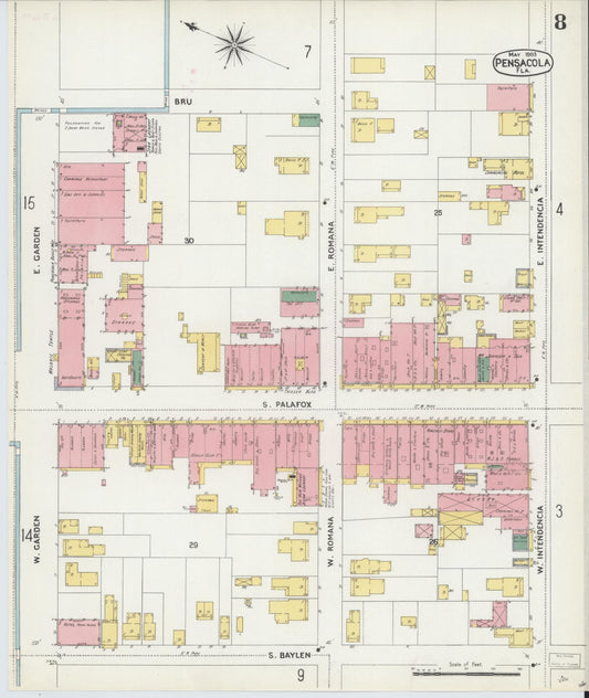 Sanborn Fire Insurance Map from Pensacola, Escambia County, Florida (1903), Sheet #0008 - Historic Sanborn Fire Insurance Map Print, vintage old map wall art, antique decor, genealogy gift, Florida Florida map