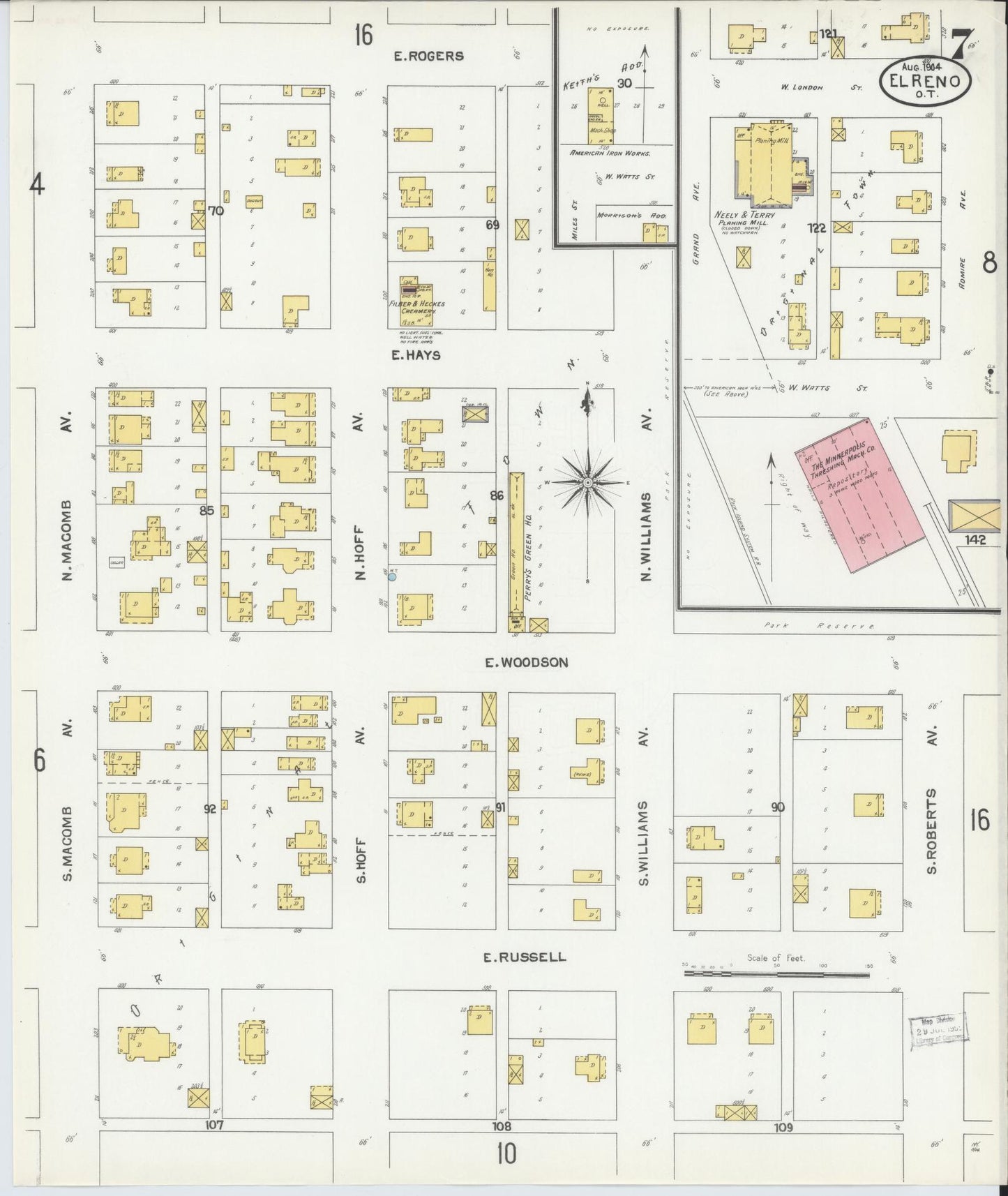 Sanborn Fire Insurance Map from El Reno, Canadian County, Oklahoma (1904), Sheet #0007 - Complete Map Set gallery image, historic Sanborn map, vintage wall art, Oklahoma Oklahoma