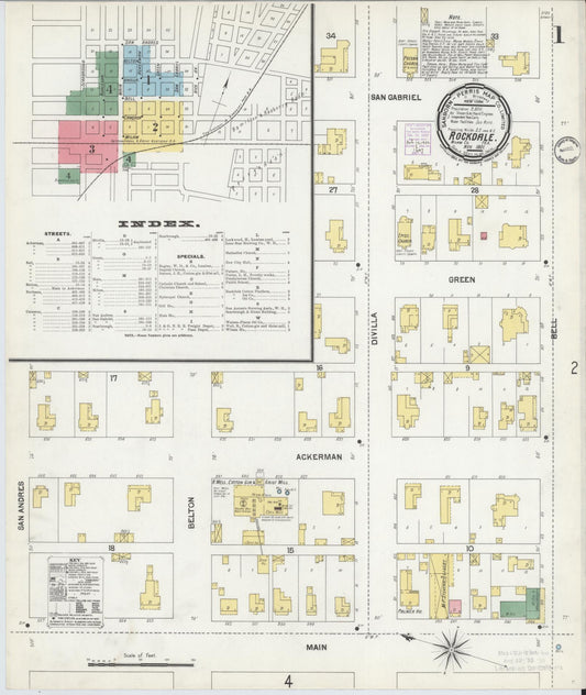 Sanborn Fire Insurance Map from Rockdale, Milam County, Texas (1901), Sheet #0001 - Complete Map Set gallery image, historic Sanborn map, vintage wall art, Texas Texas