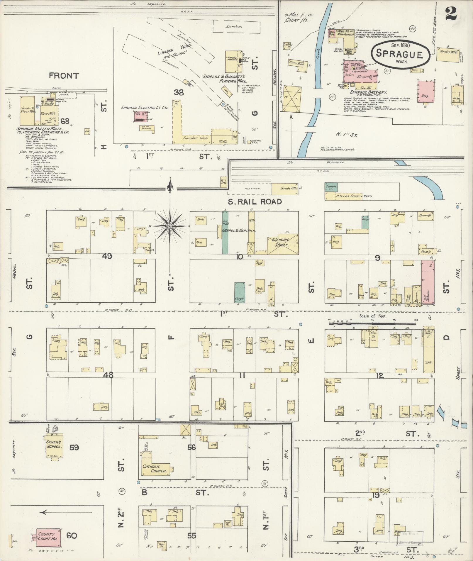 Sanborn Fire Insurance Map from Sprague, Lincoln County, Washington (1890), Sheet #0002 - Complete Map Set gallery image, historic Sanborn map, vintage wall art, Washington Washington