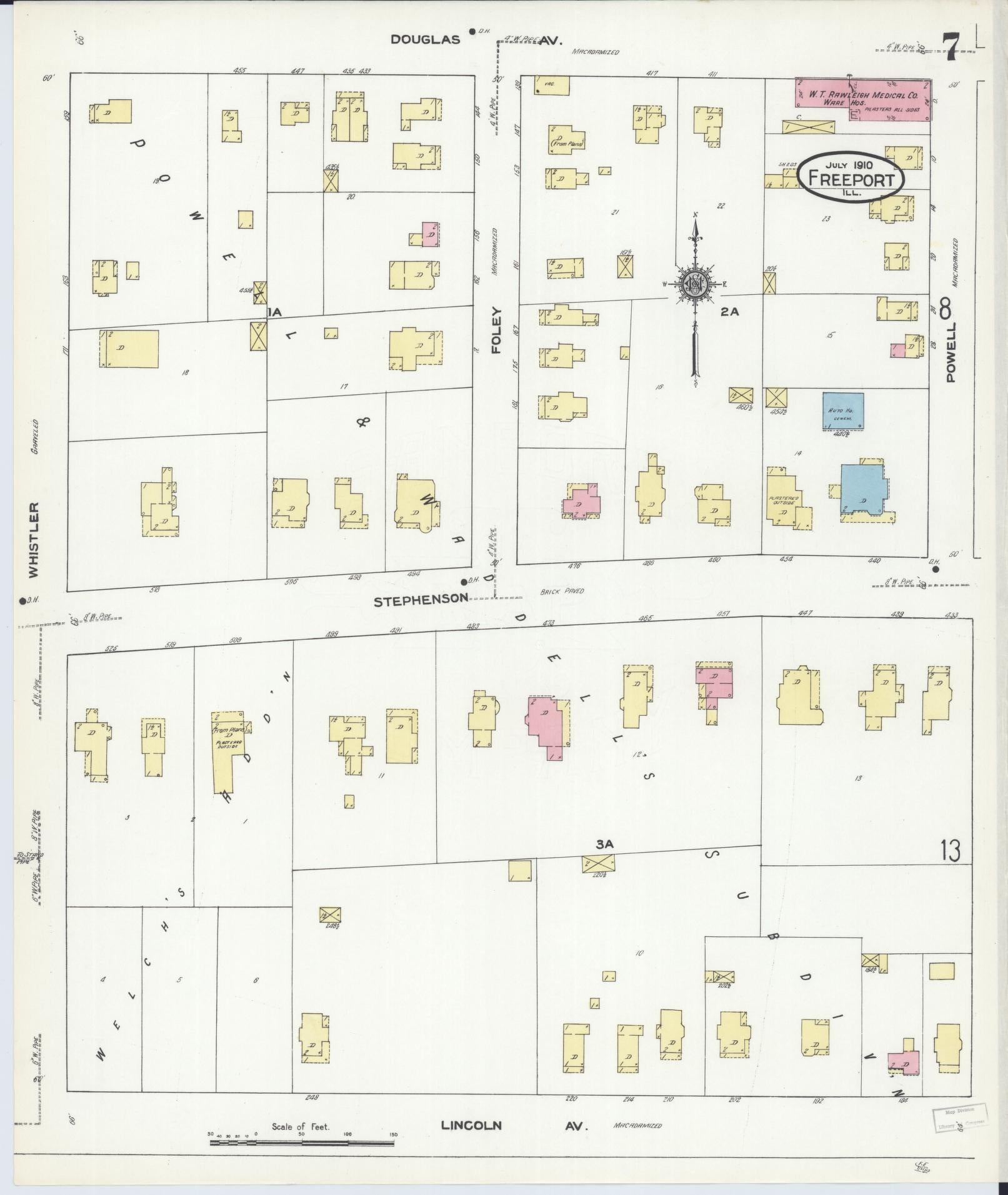 Sanborn Fire Insurance Map from Freeport, Stephenson County, Illinois (1910), Sheet #0007 - Complete Map Set gallery image, historic Sanborn map, vintage wall art, Illinois Illinois