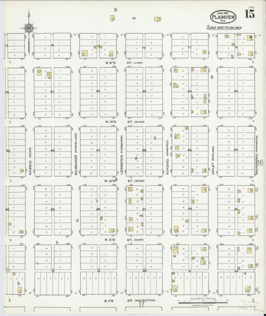 Sanborn Fire Insurance Map from Plainview, Hale County, Texas (1921), Sheet #0015 - Historic Sanborn Fire Insurance Map Print, vintage old map wall art, antique decor, genealogy gift, Texas Texas map