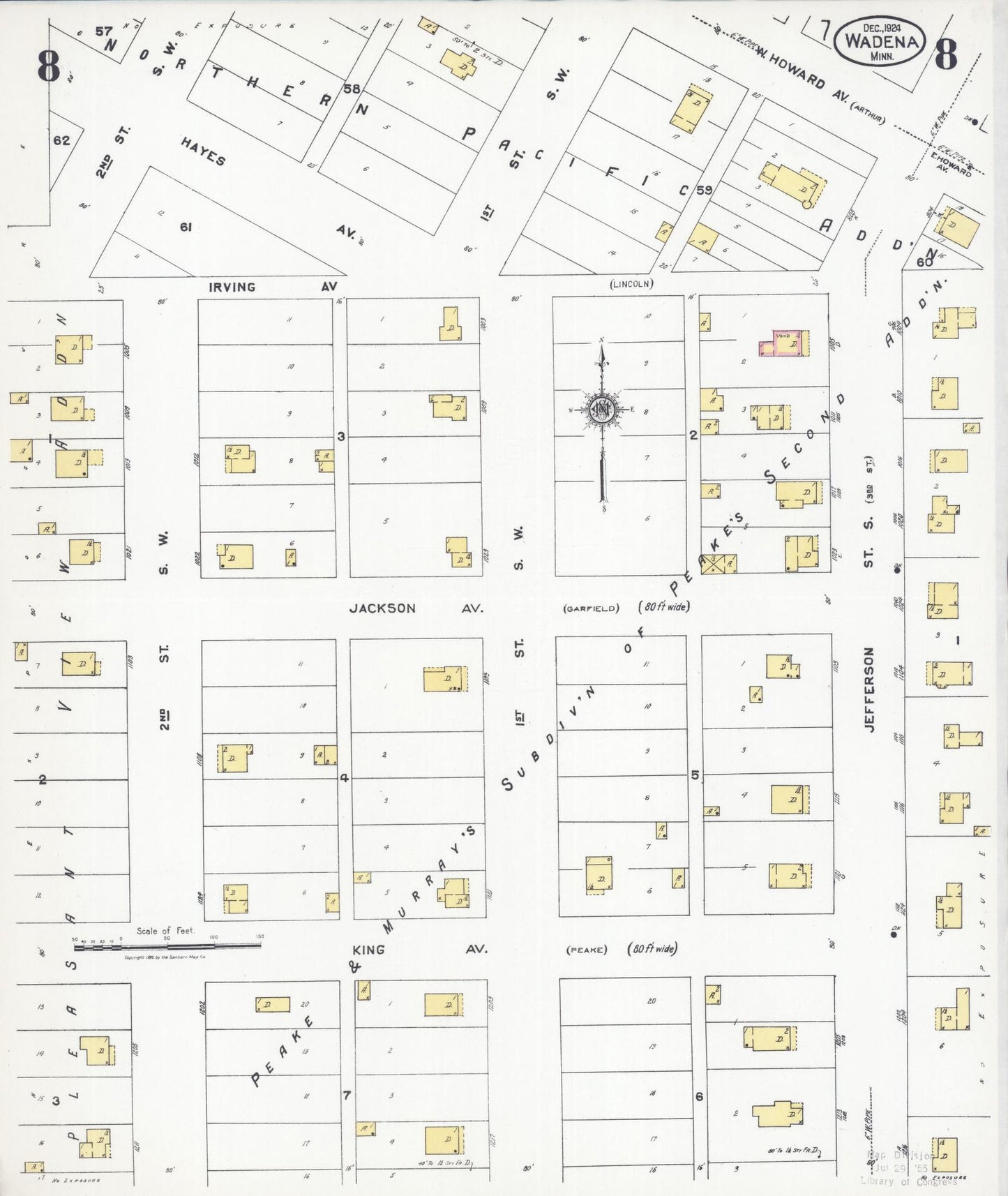 Sanborn Fire Insurance Map from Wadena, Wadena County, Minnesota (1924), Sheet #0008 - Complete Map Set gallery image, historic Sanborn map, vintage wall art, Minnesota Minnesota