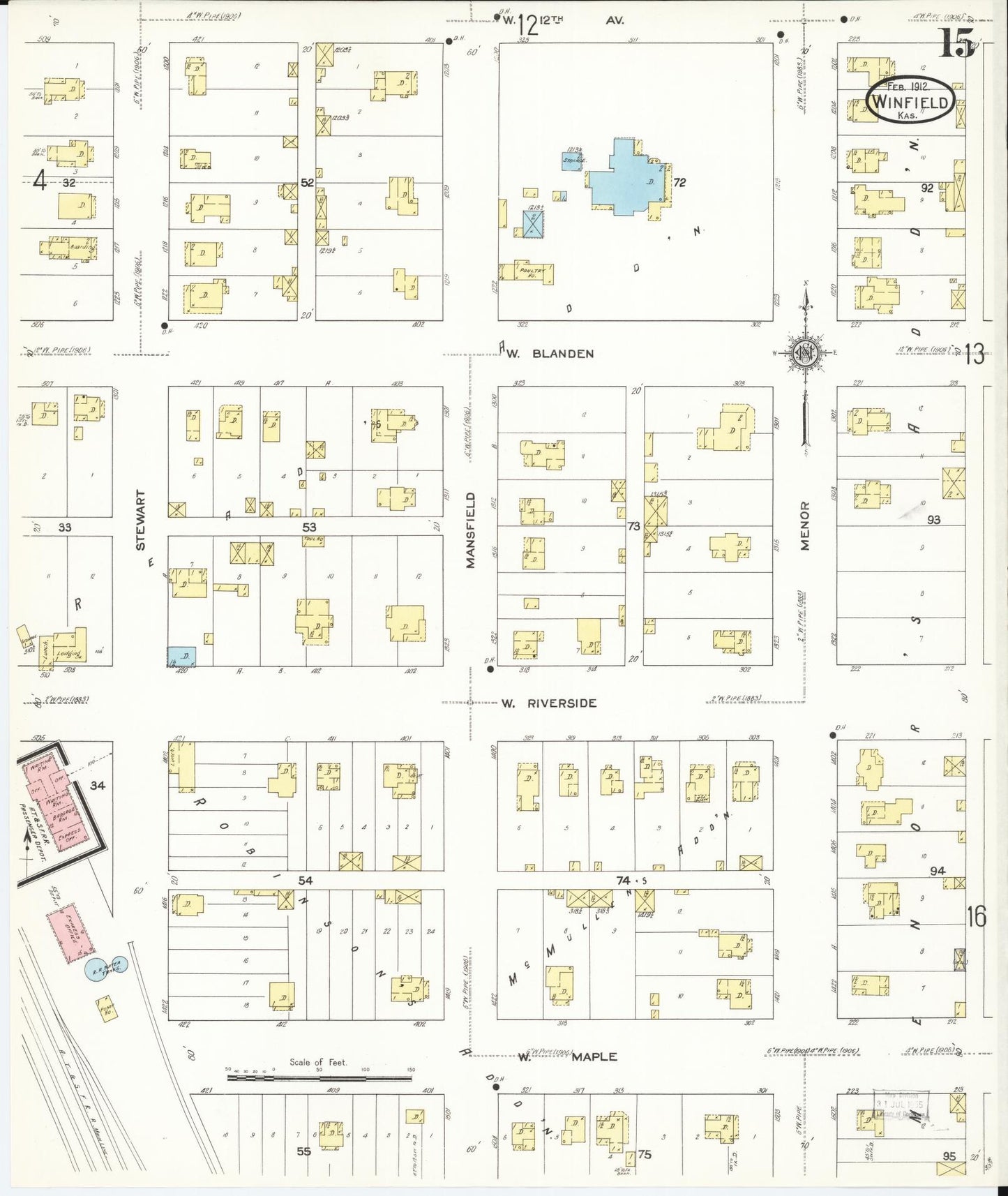 Sanborn Fire Insurance Map from Winfield, Cowley County, Kansas (1912), Sheet #0015 - Complete Map Set gallery image, historic Sanborn map, vintage wall art, Kansas Kansas