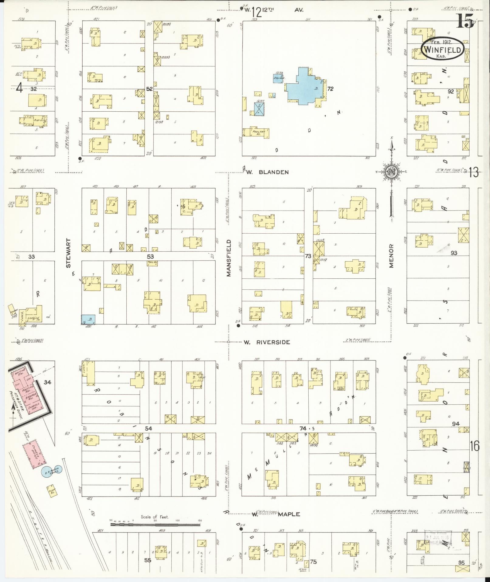 Sanborn Fire Insurance Map from Winfield, Cowley County, Kansas (1912), Sheet #0015 - Complete Map Set gallery image, historic Sanborn map, vintage wall art, Kansas Kansas