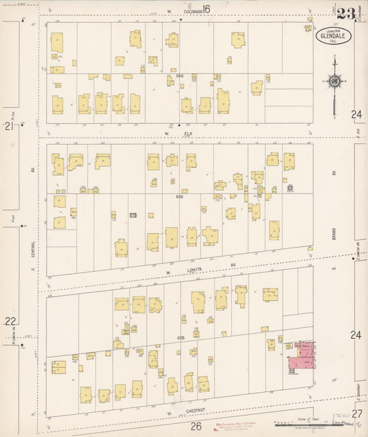 Sanborn Fire Insurance Map from Glendale, Los Angeles County, California (1919), Sheet #0023 - Historic Sanborn Fire Insurance Map Print, vintage old map wall art, antique decor, genealogy gift, California California map