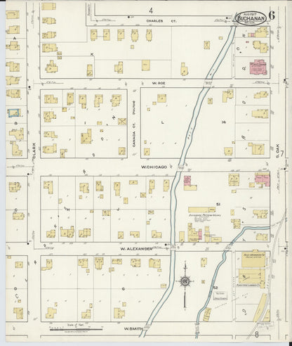 Sanborn Fire Insurance Map from Buchanan, Berrien County, Michigan (1917), Sheet #0006 - Historic Sanborn Fire Insurance Map Print, vintage old map wall art, antique decor, genealogy gift, Michigan Michigan map