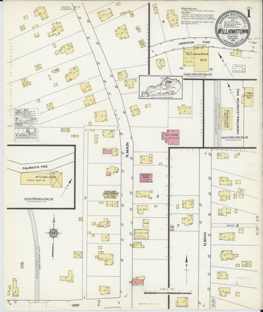 Sanborn Fire Insurance Map from Williamstown, Grant County, Kentucky (1916), Sheet #0001 - Historic Sanborn Fire Insurance Map Print, vintage old map wall art, antique decor, genealogy gift, Kentucky Kentucky map