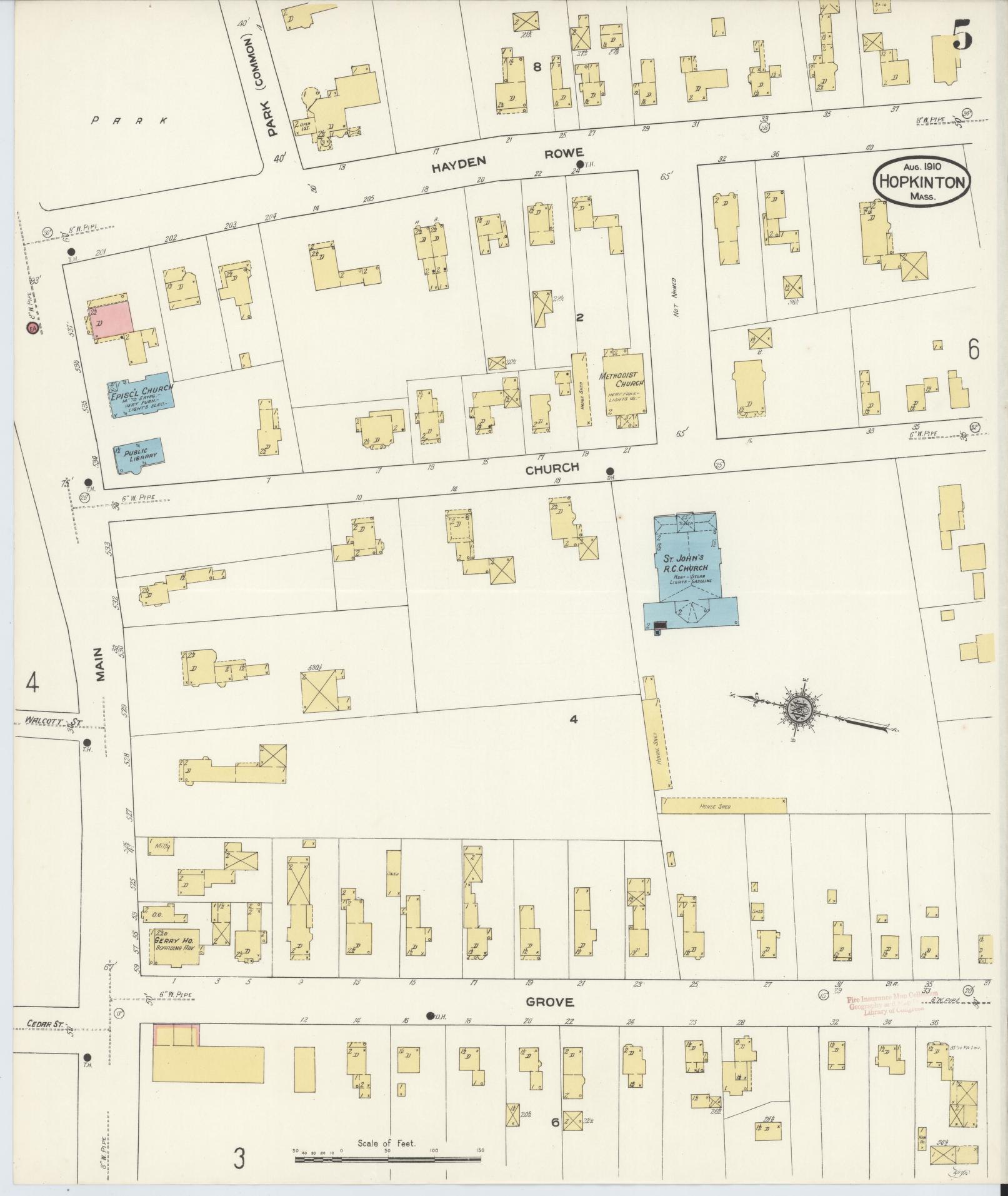 Sanborn Fire Insurance Map from Hopkinton, Middlesex County, Massachusetts (1910), Sheet #0005 - Complete Map Set gallery image, historic Sanborn map, vintage wall art, Massachusetts Massachusetts