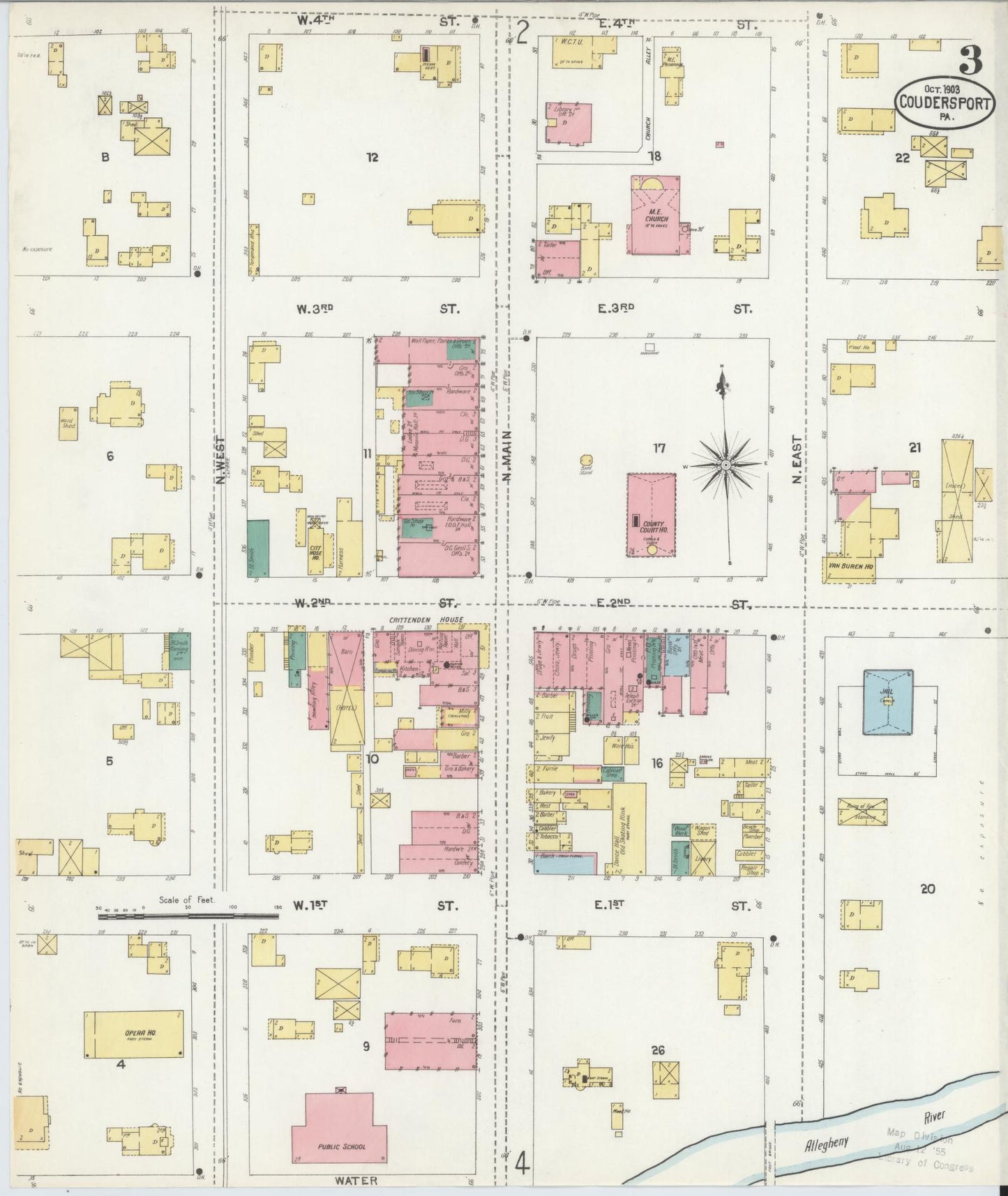 Sanborn Fire Insurance Map from Coudersport, Potter County, Pennsylvania (1903), Sheet #0003 - Historic Sanborn Fire Insurance Map Print, vintage old map wall art, antique decor, genealogy gift, Pennsylvania Pennsylvania map