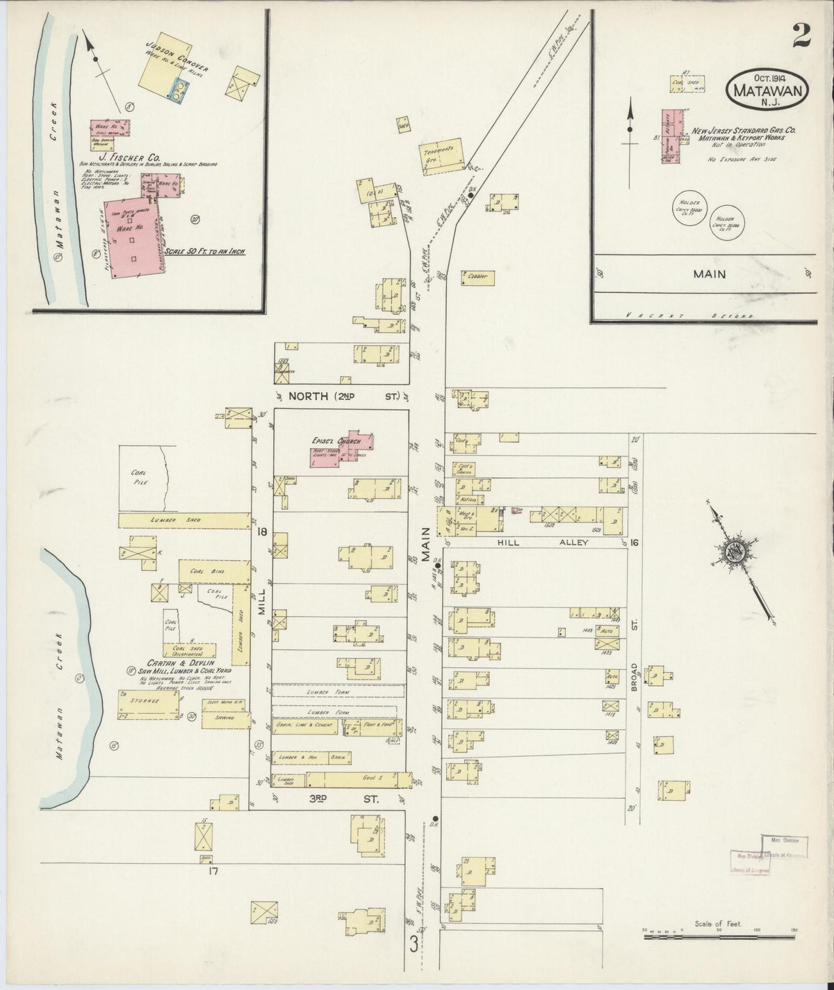 Sanborn Fire Insurance Map from Matawan, Monmouth County, New Jersey (1914), Sheet #0002 - Complete Map Set gallery image, historic Sanborn map, vintage wall art, New Jersey New Jersey